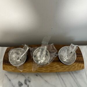 Enrico Wooden Serving Tray with Metal Bowls